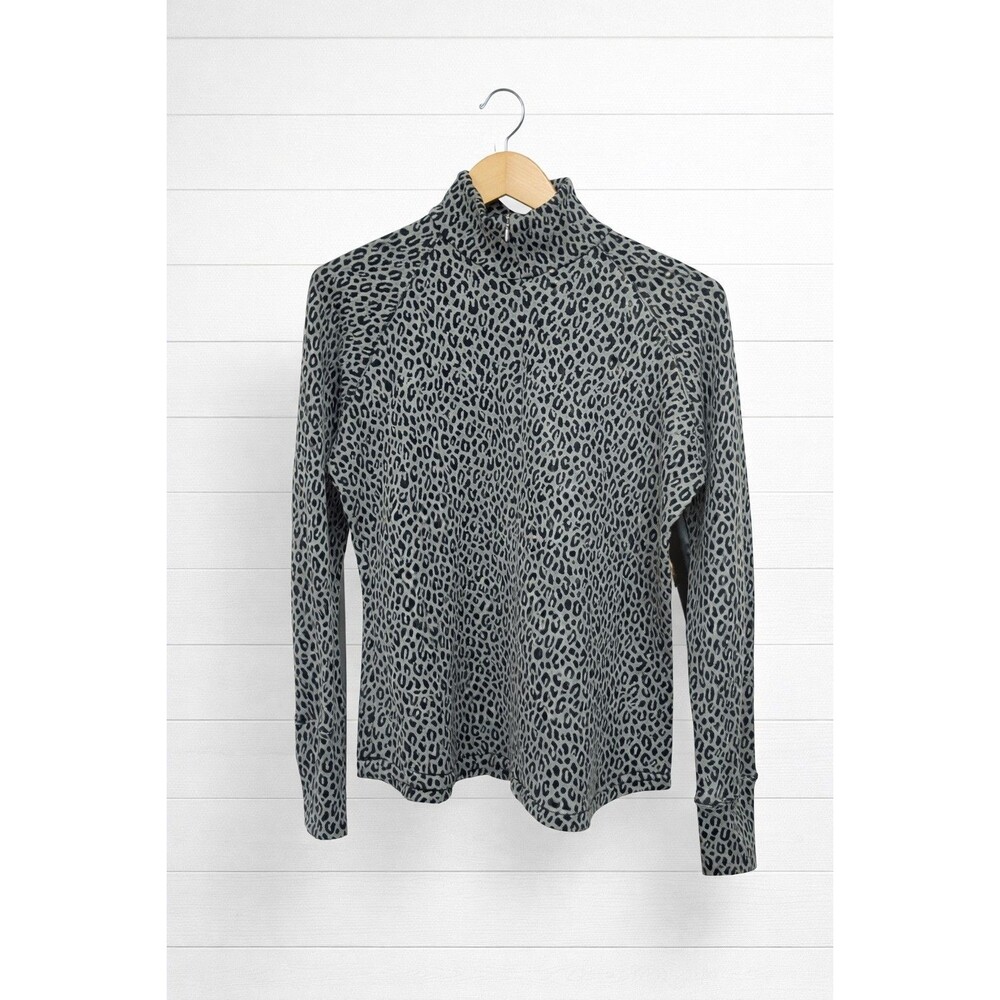 Lucy Black and Gray Leopard-Print Turtleneck Active Wear